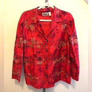 Chico’s Design 2 Womens (L/XL) Silk Metallic Embroidered Crimson Red unlined